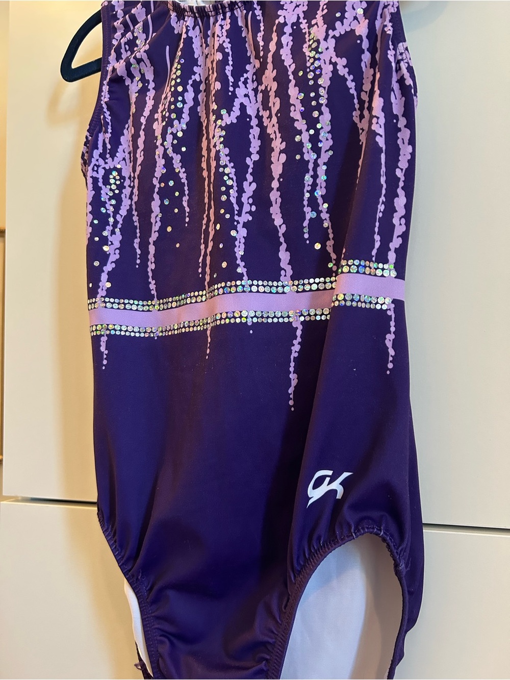 GK Purple Leotard with Pink Pattern and Sequin Accents - Size AM - Picture 4 of 8